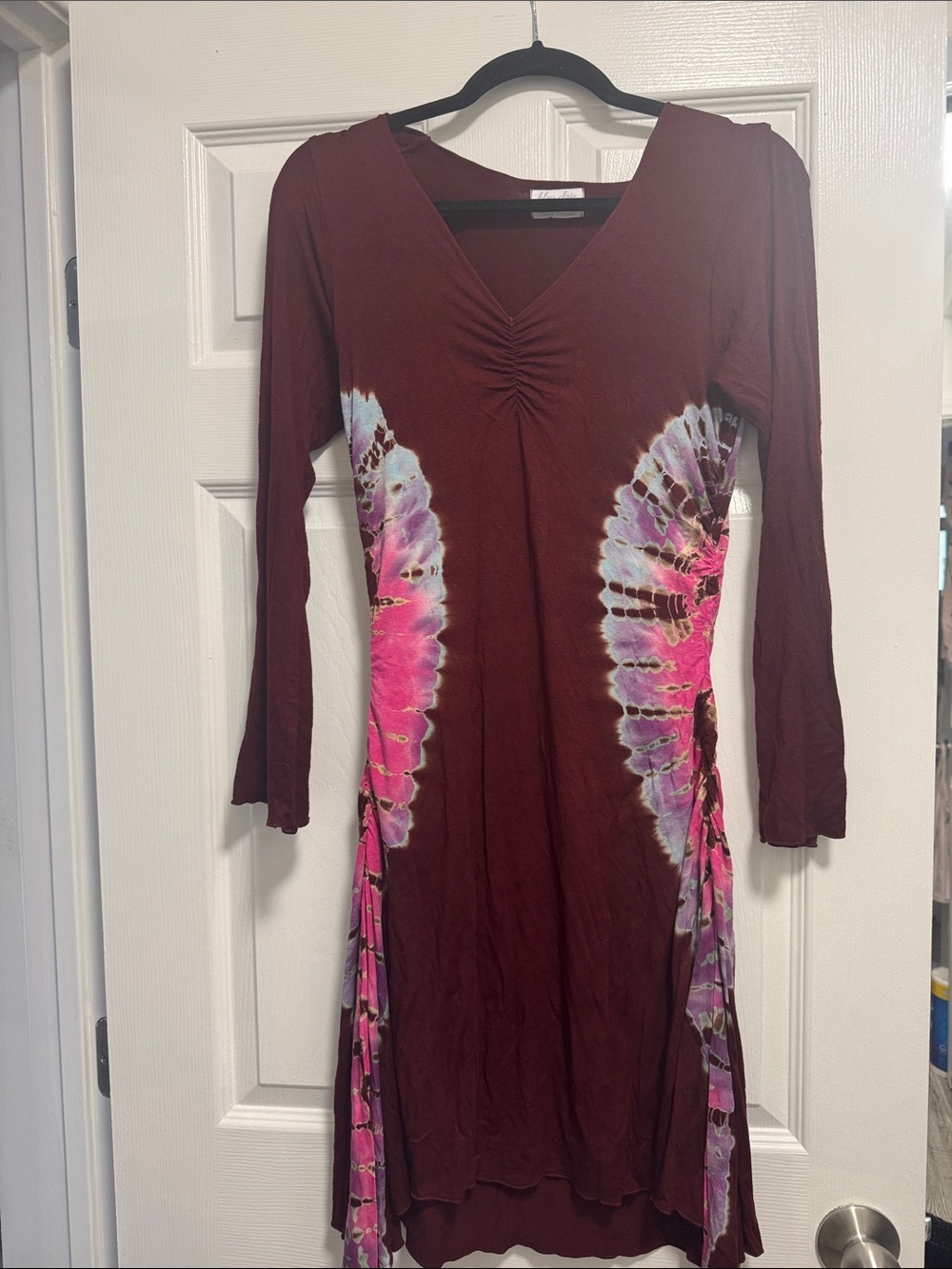 Y2K Bleu Clair maroon blue pink tan  Tie dye  small midi dress